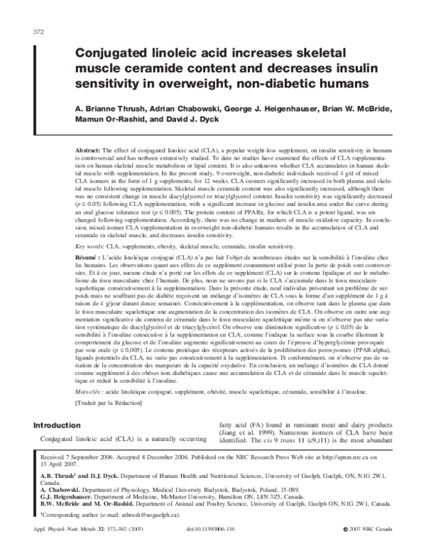(PDF) Conjugated linoleic acid increases skeletal muscle ceramide