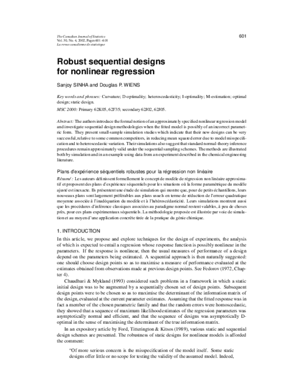 (PDF) Robust sequential designs for nonlinear regression