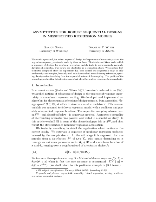 (PDF) Asymptotics for robust sequential designs in misspecified ...
