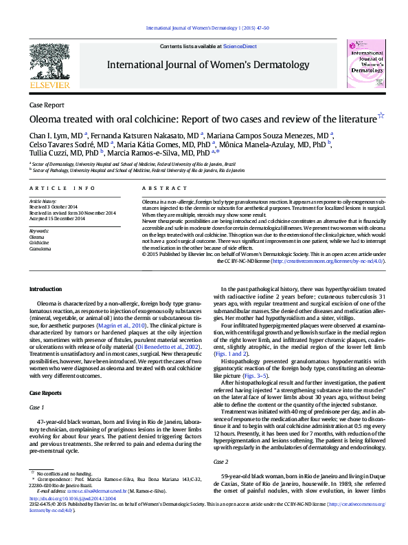 (PDF) Oleoma treated with oral colchicine Report of two cases and