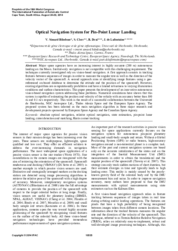 (PDF) Optical Navigation System for Pin-Point Lunar Landing