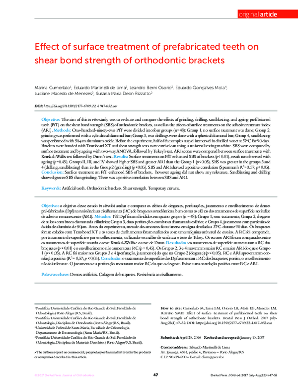 (PDF) Effect of surface treatment of prefabricated teeth on shear bond ...
