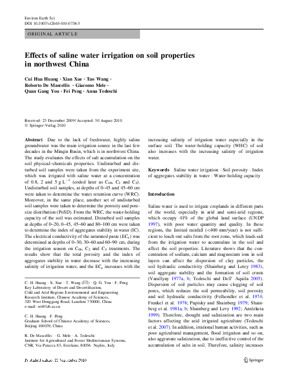 (PDF) Effects of saline water irrigation on soil properties in ...