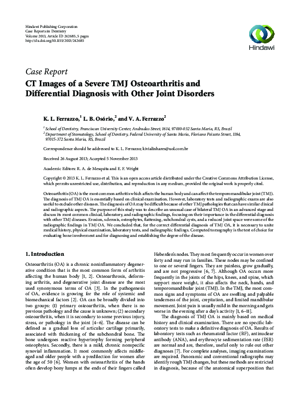 (PDF) CT Images of a Severe TMJ Osteoarthritis and Differential