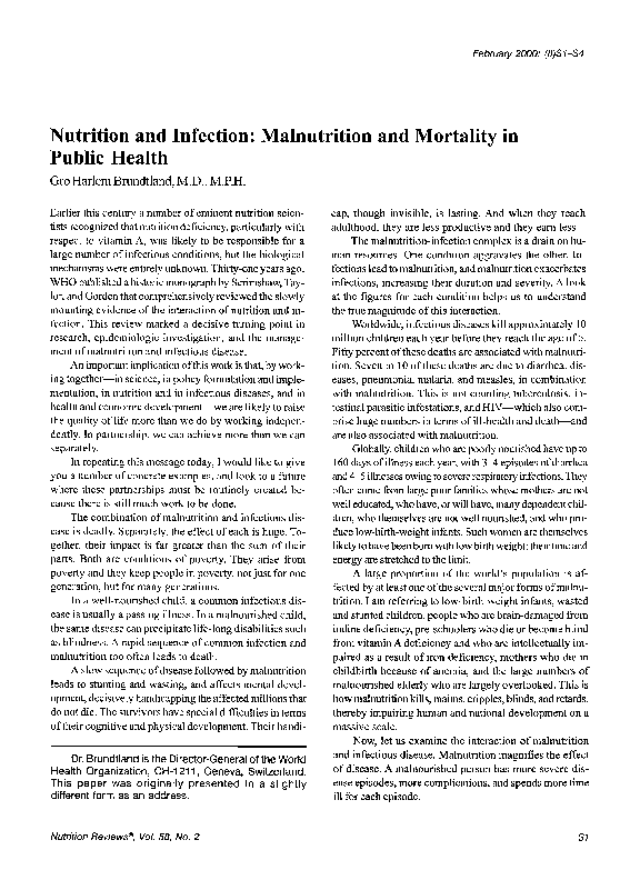 (PDF) Nutrition and Infection: Malnutrition and Mortality in Public Health