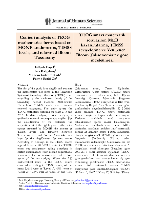 (PDF) Content analysis of the TEOG mathematics test items based on MONE ...