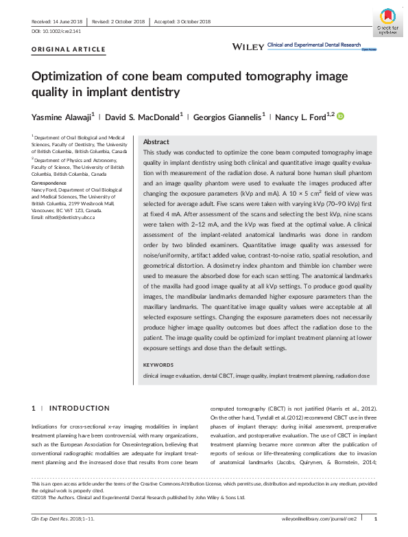 (PDF) Optimization of cone beam computed tomography image quality in ...
