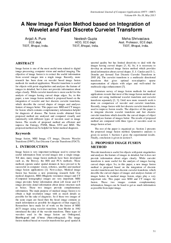 (PDF) A New Image Fusion Method based on Integration of Wavelet and ...