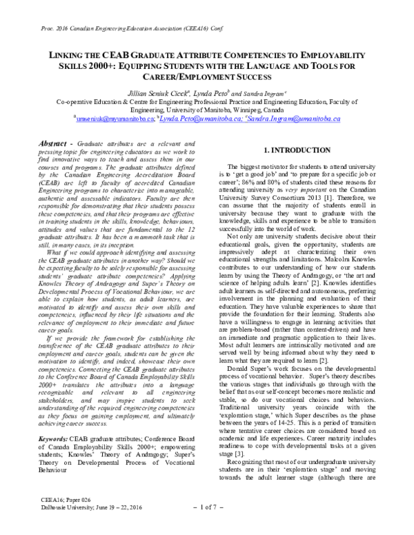 (PDF) Linking the Ceab Graduate Attribute Competencies to Employability ...