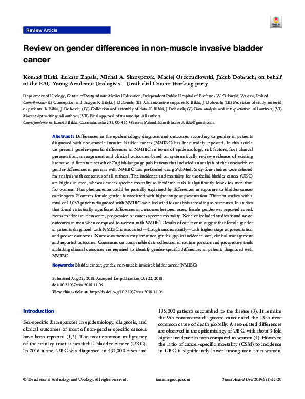 (PDF) Review on gender differences in non-muscle invasive bladder cancer