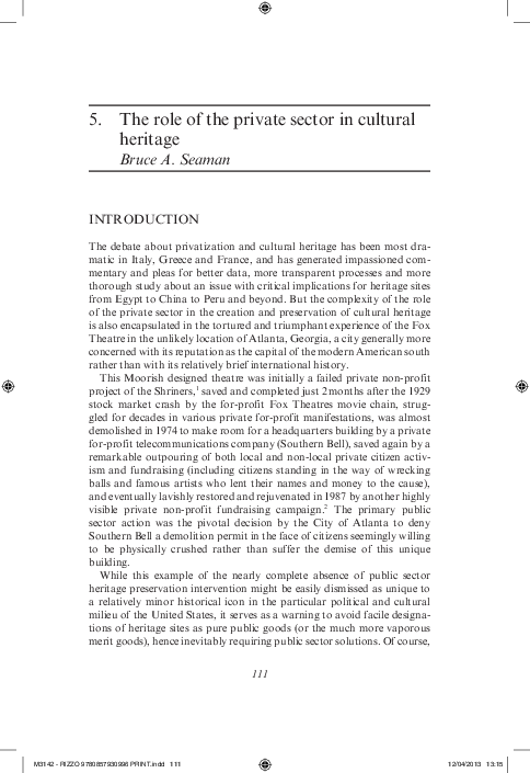 (PDF) The role of the private sector in cultural heritage