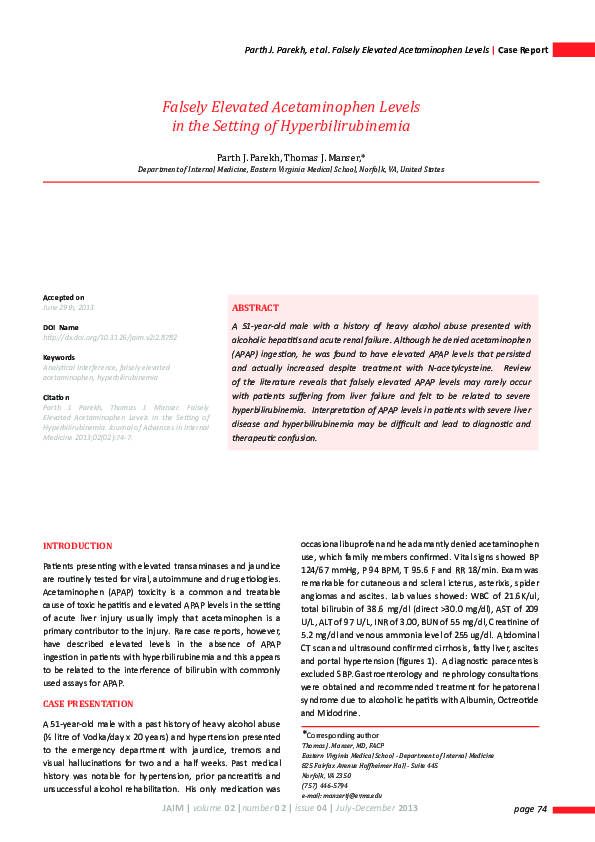 (PDF) Falsely Elevated Acetaminophen Levels in the Setting of