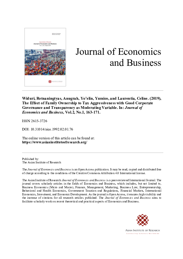 (PDF) The Effect of Family Ownership to Tax Aggressiveness with Good ...