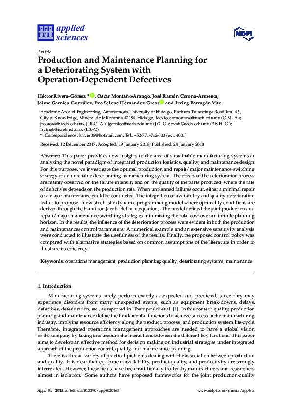 (PDF) Production and Maintenance Planning for a Deteriorating System ...