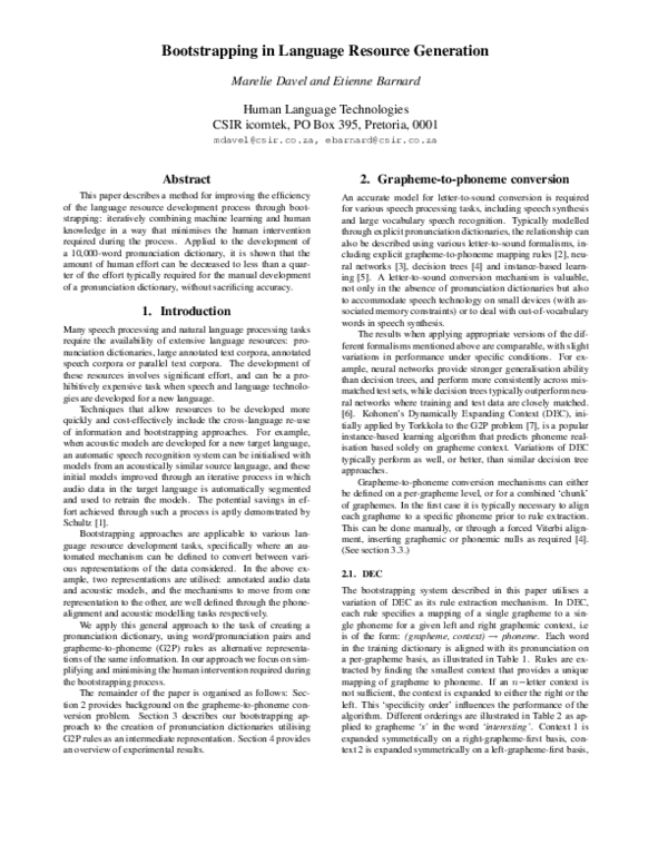 (PDF) Bootstrapping for language resource generation