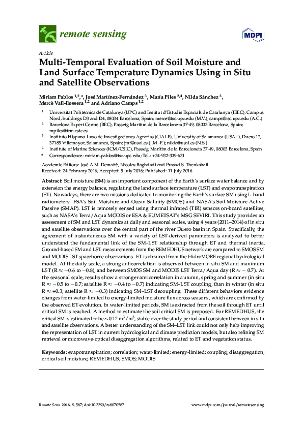 (PDF) Multi-Temporal Evaluation of Soil Moisture and Land Surface ...