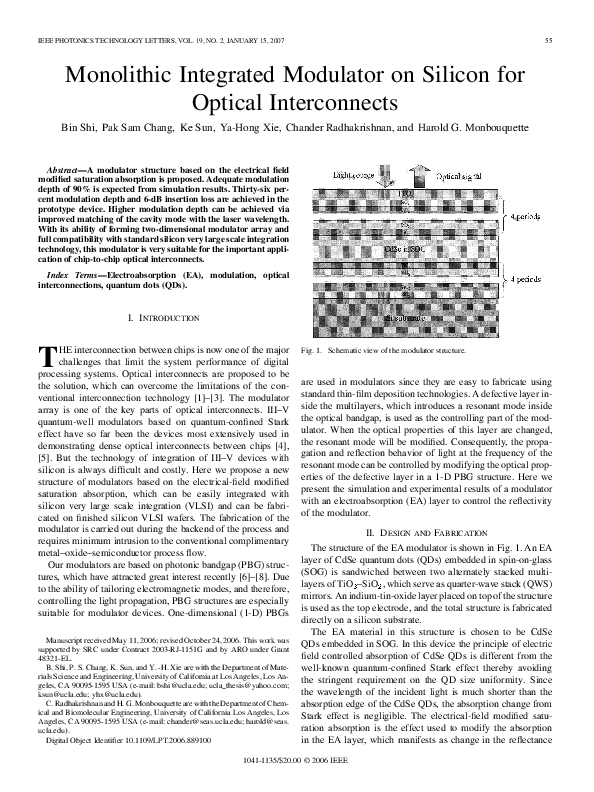 (PDF) Monolithic Integrated Modulator on Silicon for Optical Interconnects