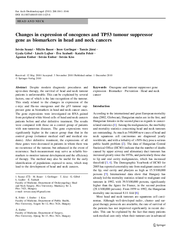 (PDF) Changes in expression of oncogenes and TP53 tumour suppressor ...