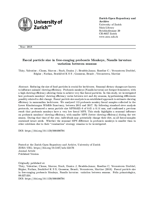 (PDF) Faecal Particle Size in Free-Ranging Proboscis Monkeys, Nasalis ...