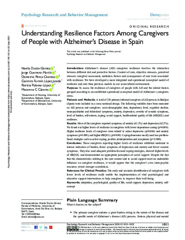 (PDF) Understanding Resilience Factors Among Caregivers of People with ...