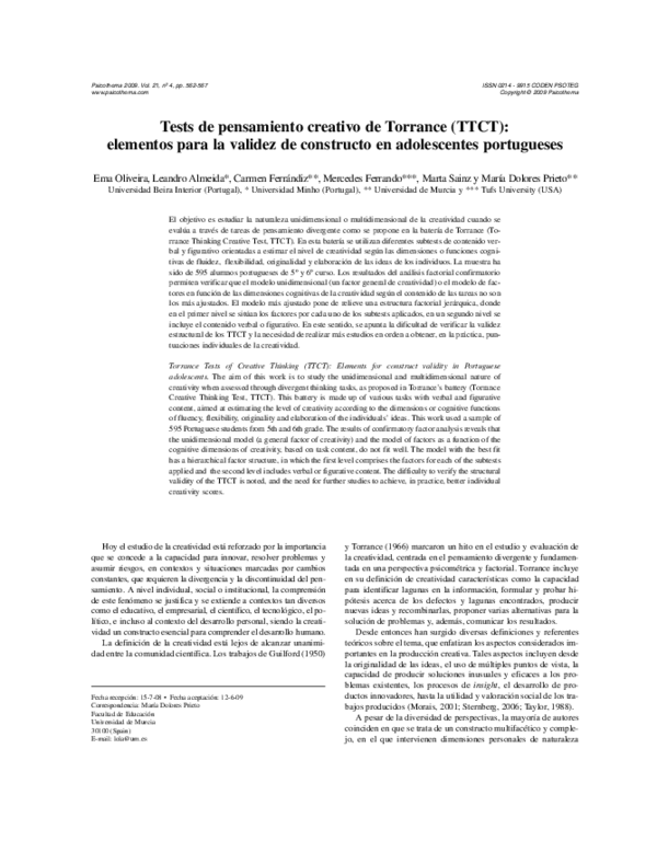 (PDF) [Torrance Tests of Creative Thinking (TTCT): elements for ...