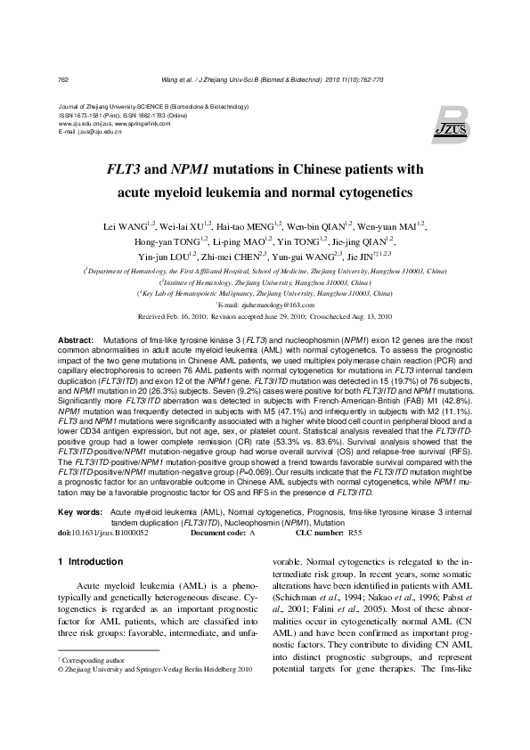 (PDF) FLT3 and NPM1 mutations in Chinese patients with acute myeloid ...