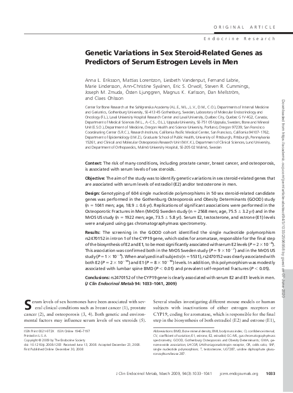 (PDF) Genetic Variations in Sex Steroid-Related Genes as Predictors of ...