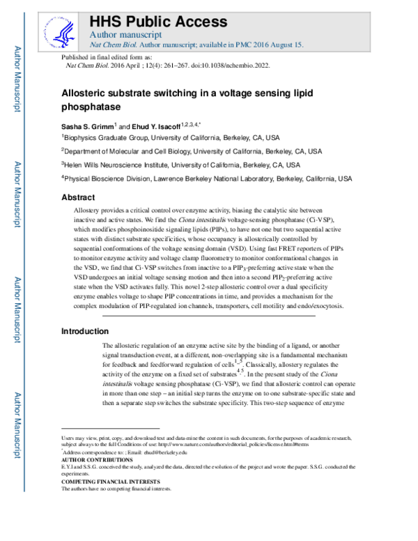 (PDF) Allosteric substrate switching in a voltagesensing lipid