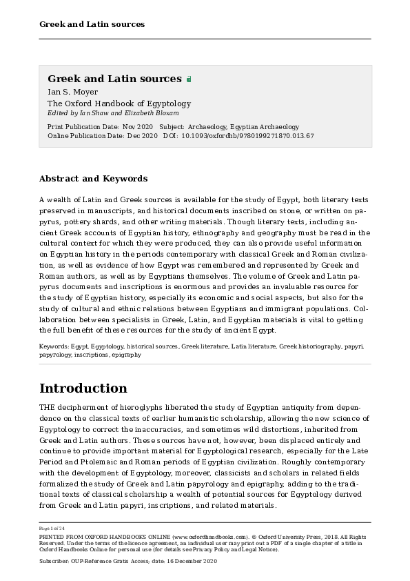 (PDF) Greek and Latin sources