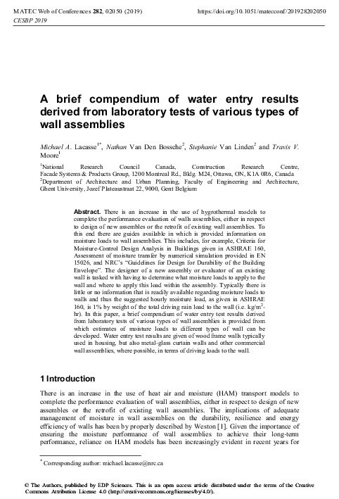 (PDF) A brief compendium of water entry results derived from laboratory ...