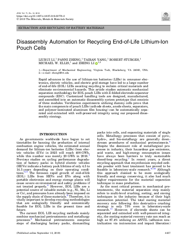 (PDF) Disassembly Automation for Recycling End-of-Life Lithium-Ion ...