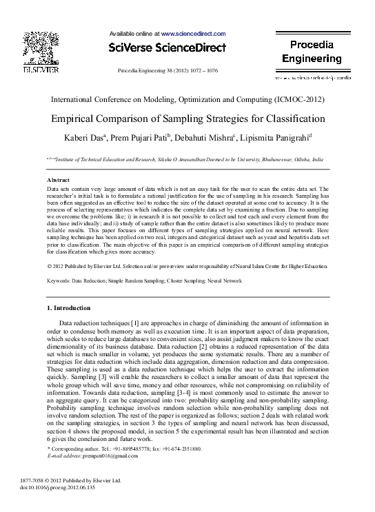 (PDF) Empirical Comparison of Sampling Strategies for Classification