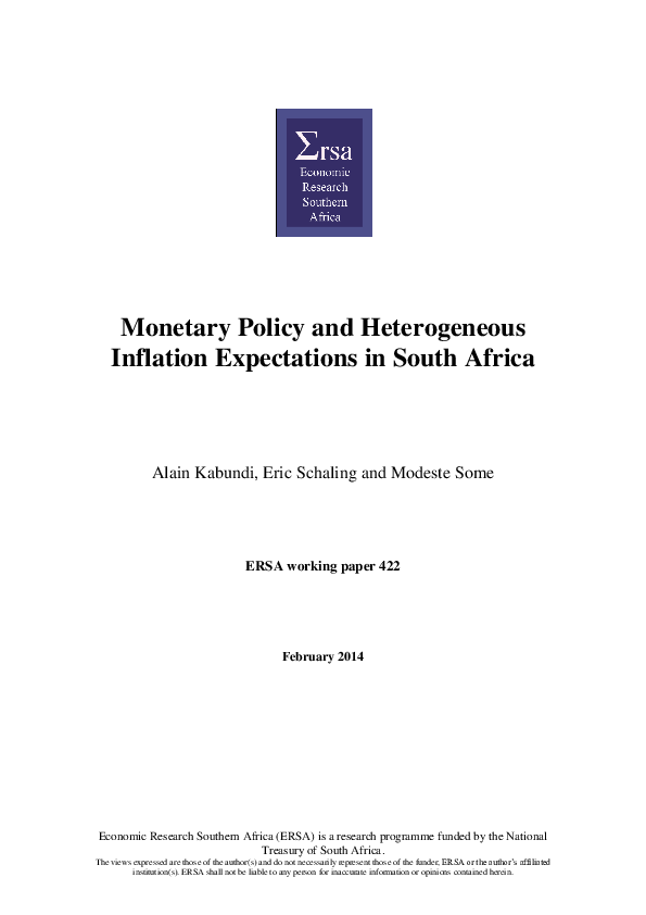 (PDF) Monetary policy and heterogeneous inflation expectations in South ...