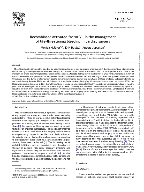 (PDF) Recombinant activated factor VII in the management of massive ...