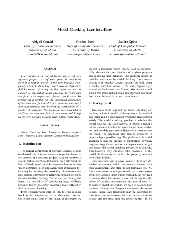 (PDF) Model Checking User Interfaces