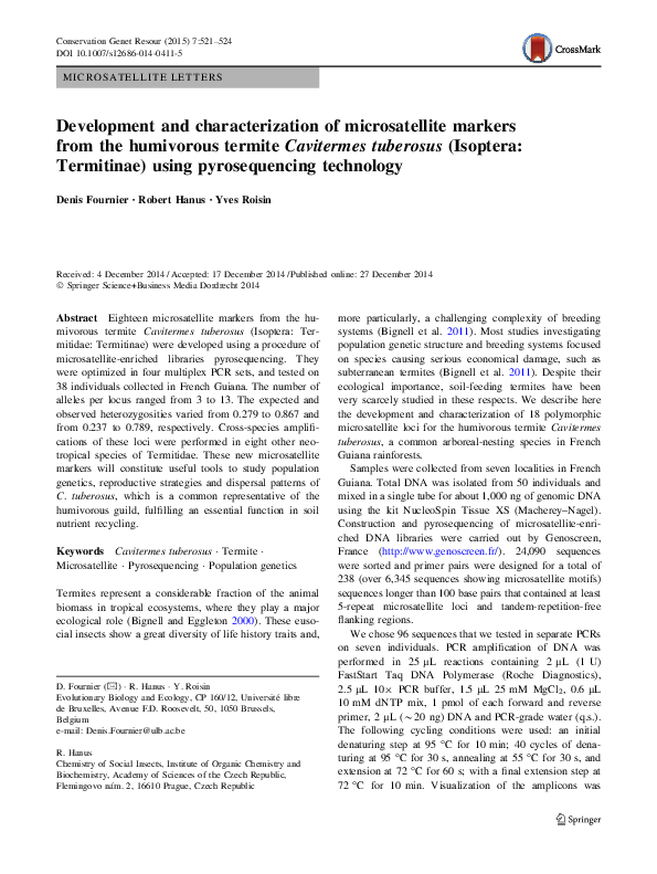 (PDF) Development and characterization of microsatellite loci in ...