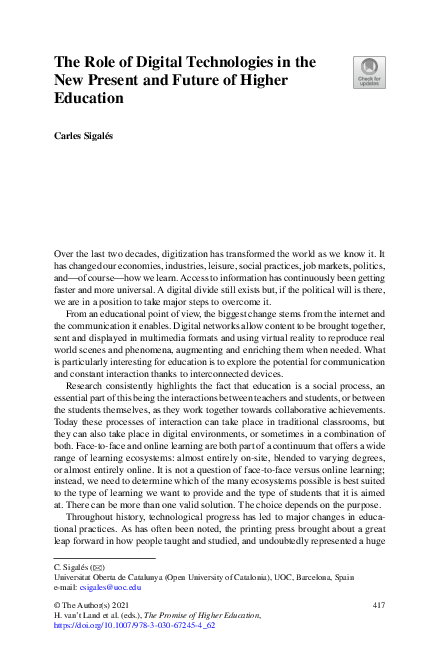 (PDF) The Role of Digital Technologies in the New Present and Future of ...