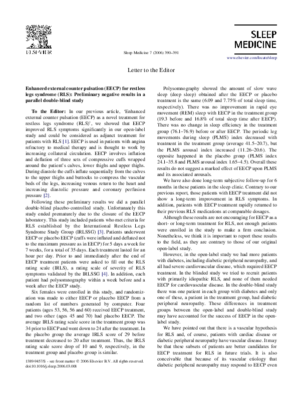 (PDF) Enhanced external counter pulsation (EECP) for restless legs ...