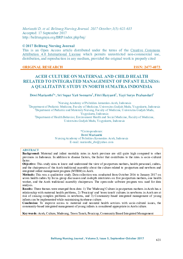 (PDF) Aceh Culture on Maternal and Child Health Related to Integrated ...