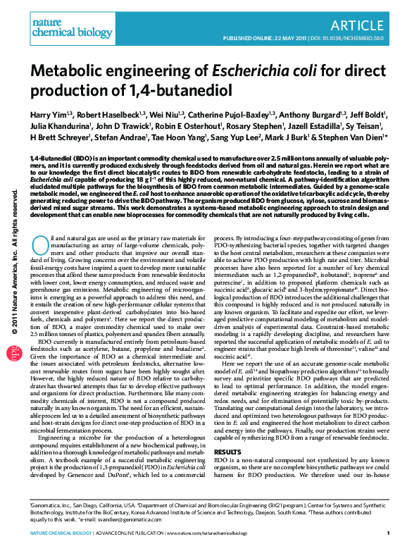 (PDF) Metabolic engineering of Escherichia coli for direct production ...