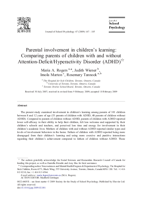 (PDF) Parental involvement in children's learning: Comparing parents of ...