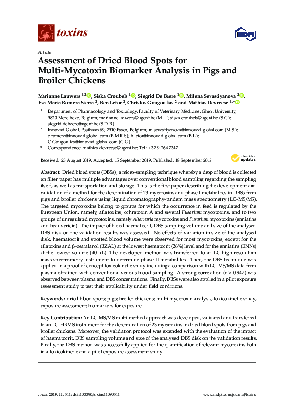 (PDF) Assessment of Dried Blood Spots for Multi-Mycotoxin Biomarker ...