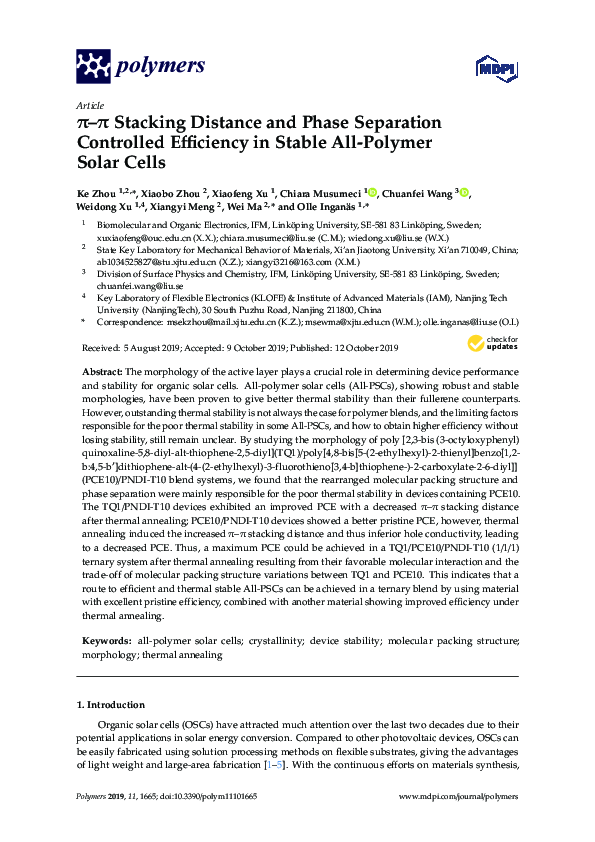 (PDF) π–π Stacking Distance and Phase Separation Controlled Efficiency ...