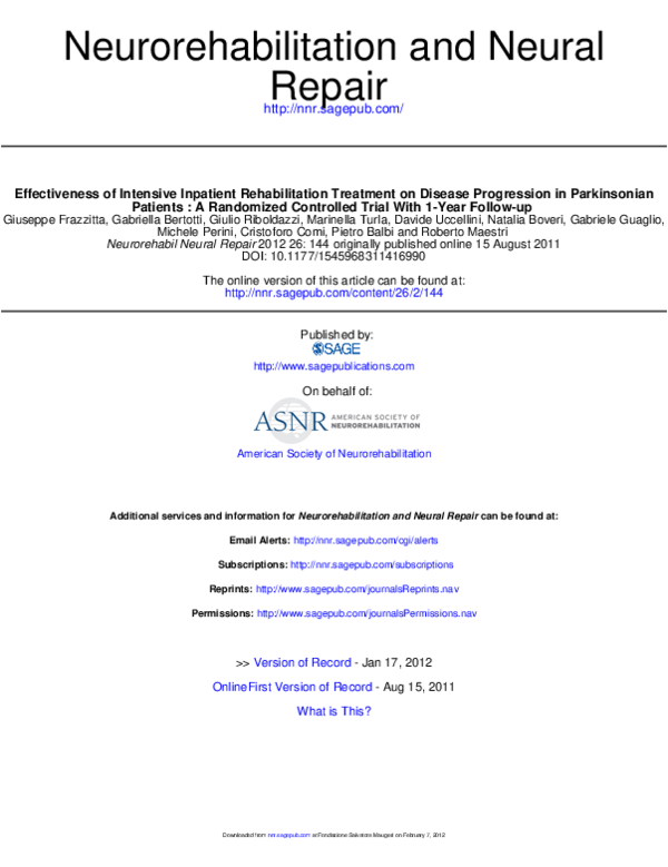 (PDF) Effectiveness of Intensive Inpatient Rehabilitation Treatment on ...