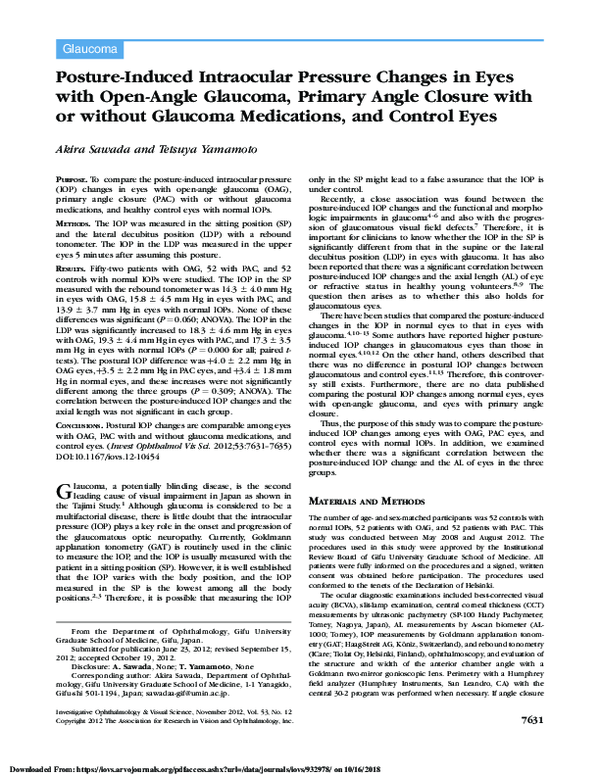(PDF) PostureInduced Intraocular Pressure Changes in Eyes with Open
