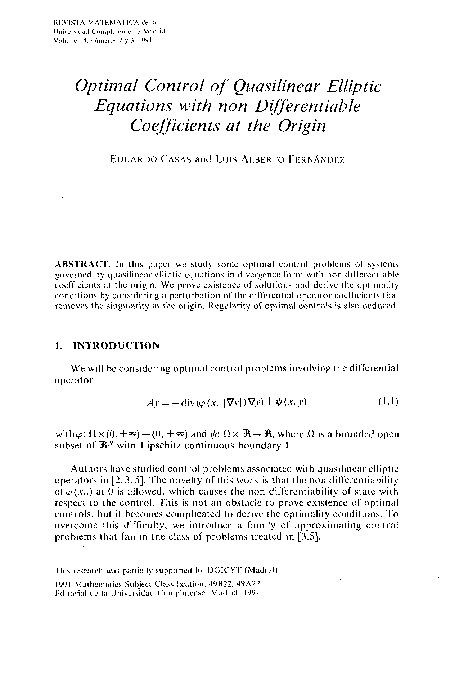 (PDF) Optimal control of quasilinear elliptic equations