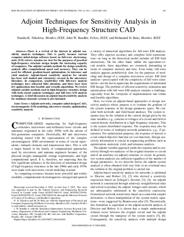 (PDF) Adjoint Techniques for Sensitivity Analysis in High-Frequency ...