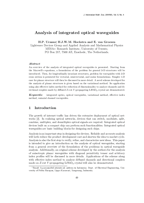 (PDF) Analysis of integrated optical waveguides