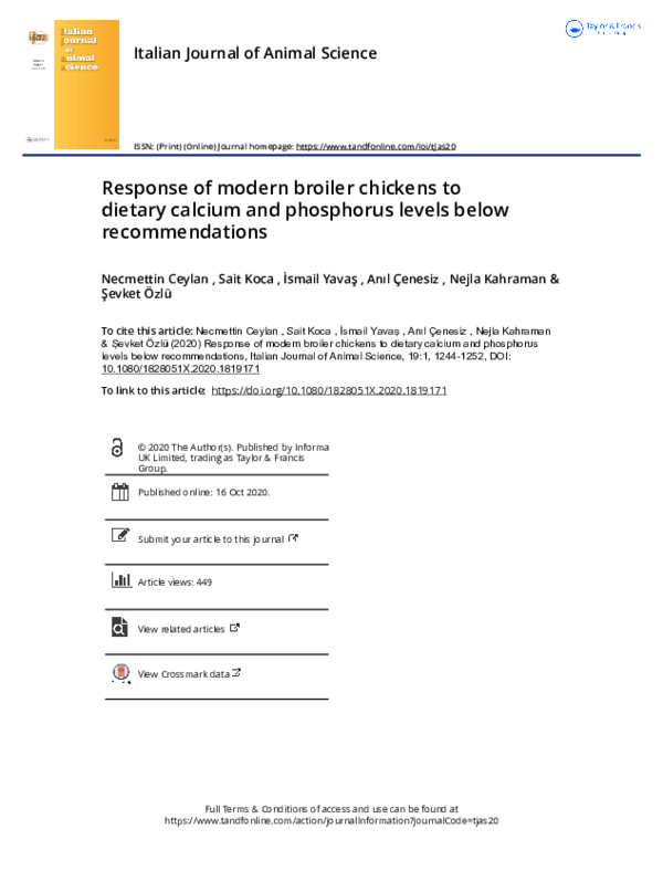 (PDF) Response of modern broiler chickens to dietary calcium and