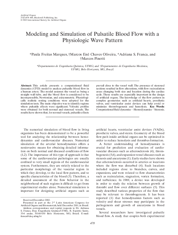 (PDF) Modeling and Simulation of Pulsatile Blood Flow with a ...